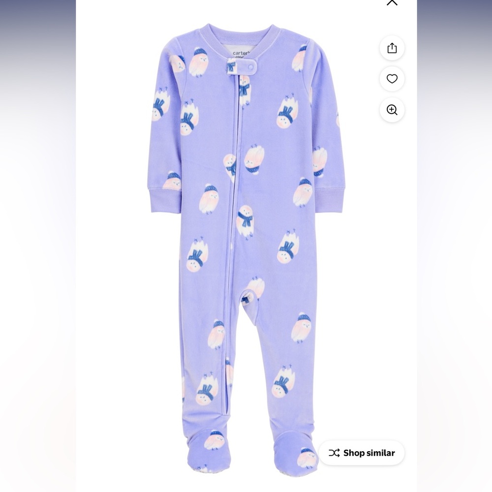 Carter's Lavender Penguin Footed One-Piece